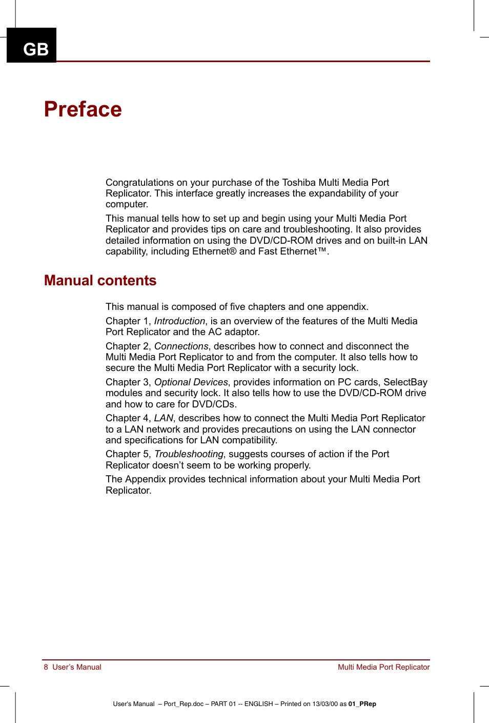 Preface, Manual contents | Toshiba Portege 3490 User Manual | Page 8 / 47