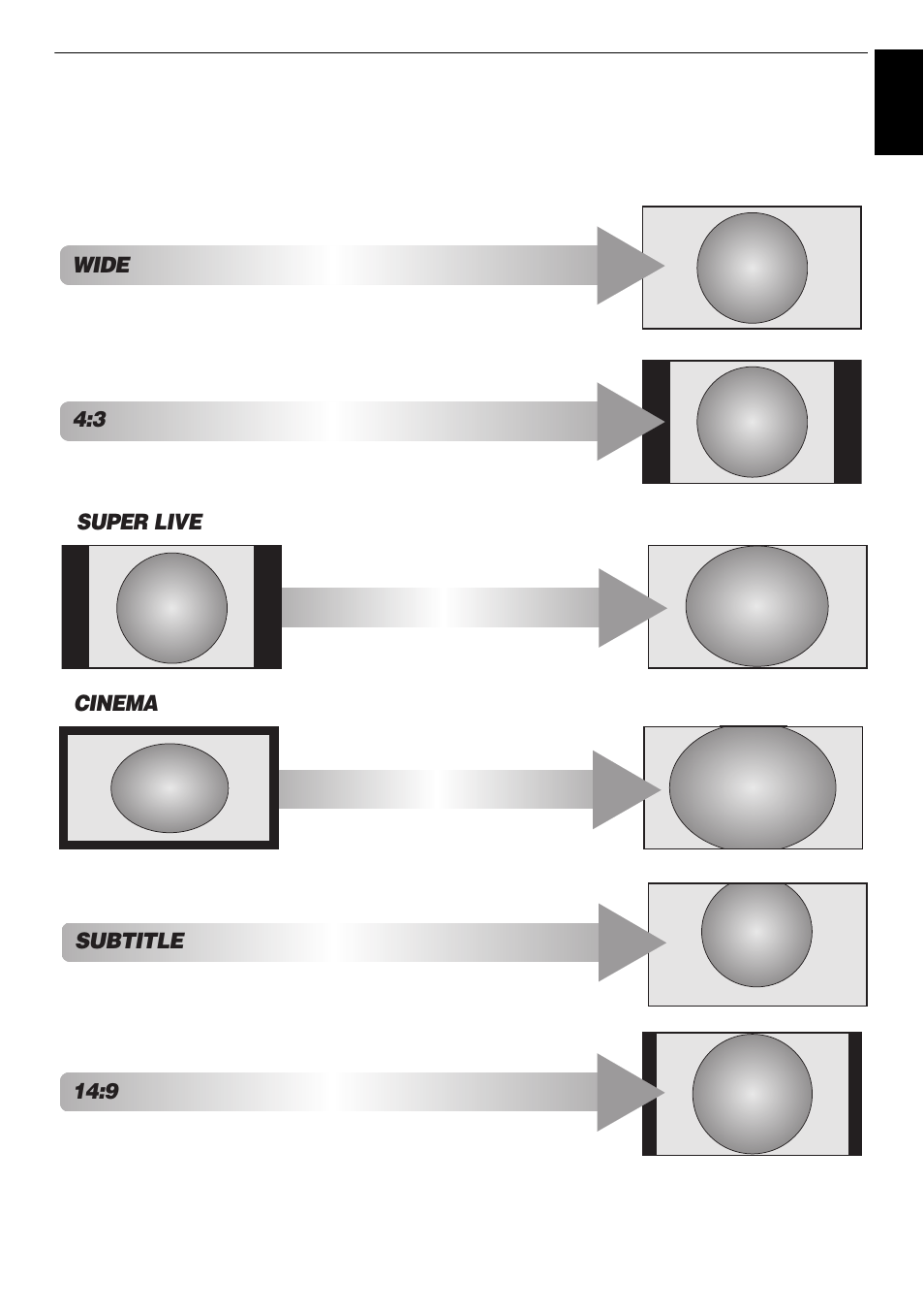 Widescreen viewing, Subtitle, Super live | Cinema, Wide | Toshiba L4363 User Manual | Page 31 / 94