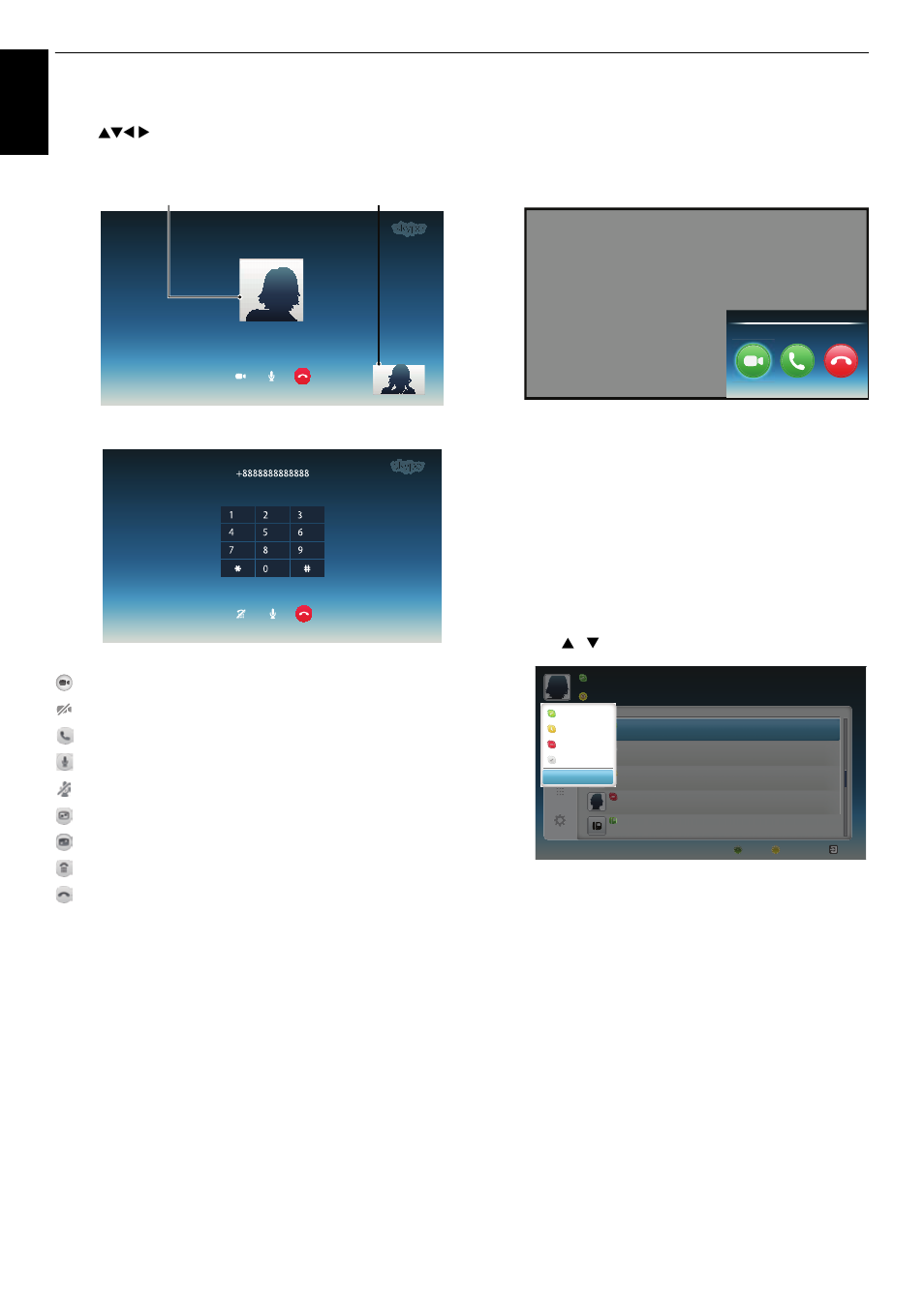 En gli sh, Video or voice call, Group calls | Incoming call, Status, Controls and features | Toshiba L4363 User Manual | Page 56 / 94