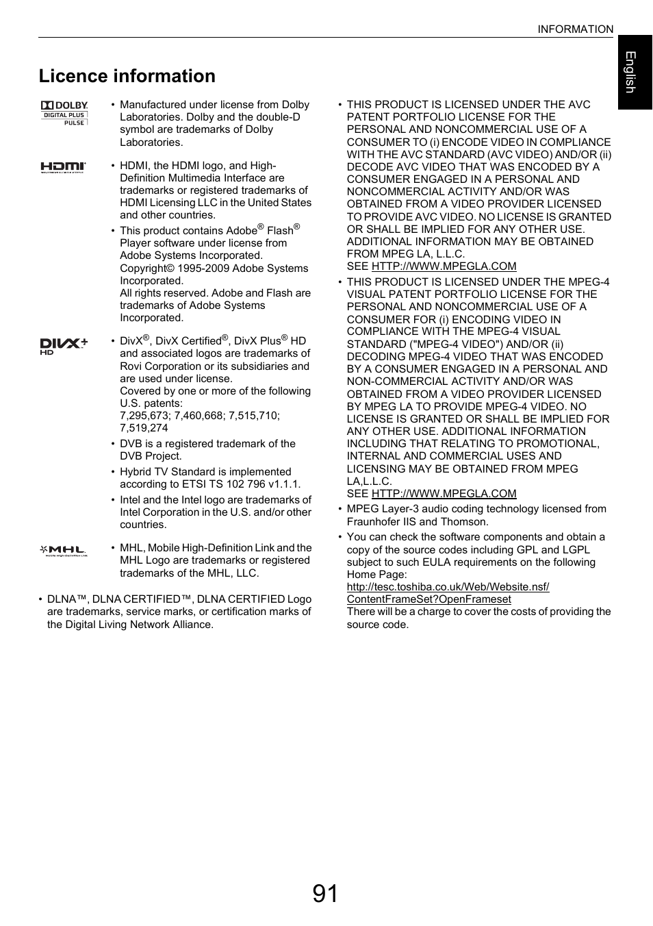 Licence information | Toshiba L4363 User Manual | Page 91 / 94