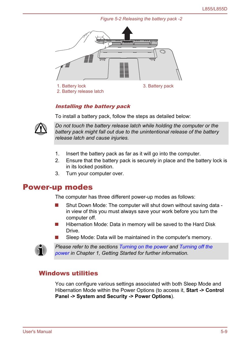 Power-up modes, Windows utilities, Power-up modes -9 | Toshiba Satellite L855 User Manual | Page 112 / 153