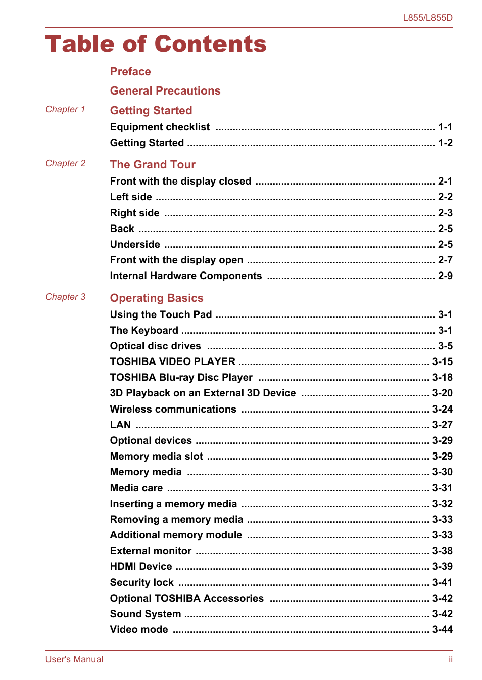 Toshiba Satellite L855 User Manual | Page 2 / 153