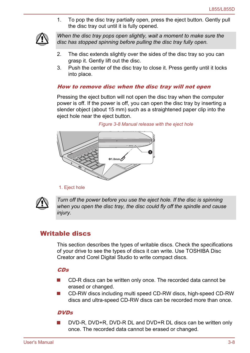 Writable discs | Toshiba Satellite L855 User Manual | Page 46 / 153