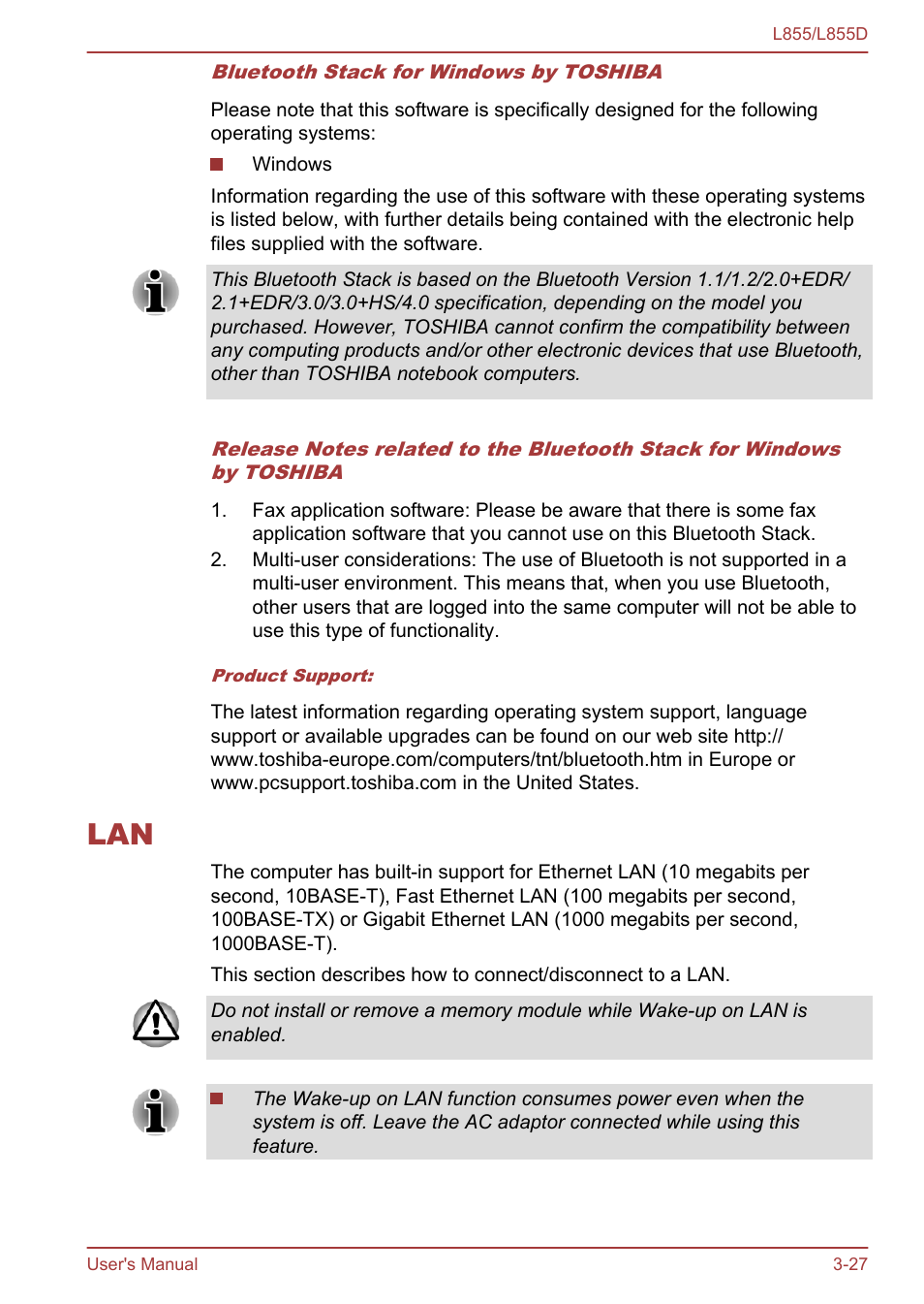 Lan -27 | Toshiba Satellite L855 User Manual | Page 65 / 153