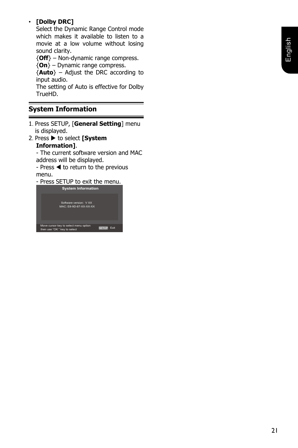 21 english, System information | Toshiba BDX1300 User Manual | Page 21 / 36