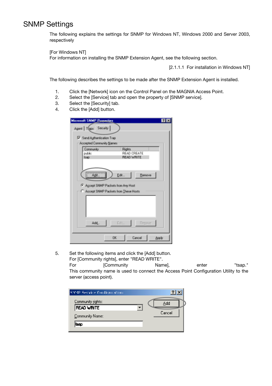 Snmp settings | Toshiba Magnia Z310 User Manual | Page 116 / 130