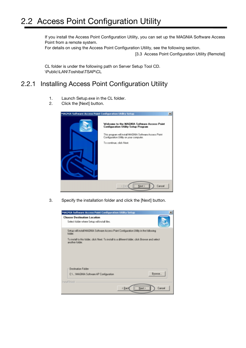 2 access point configuration utility, 1 installing access point configuration utility | Toshiba Magnia Z310 User Manual | Page 29 / 130