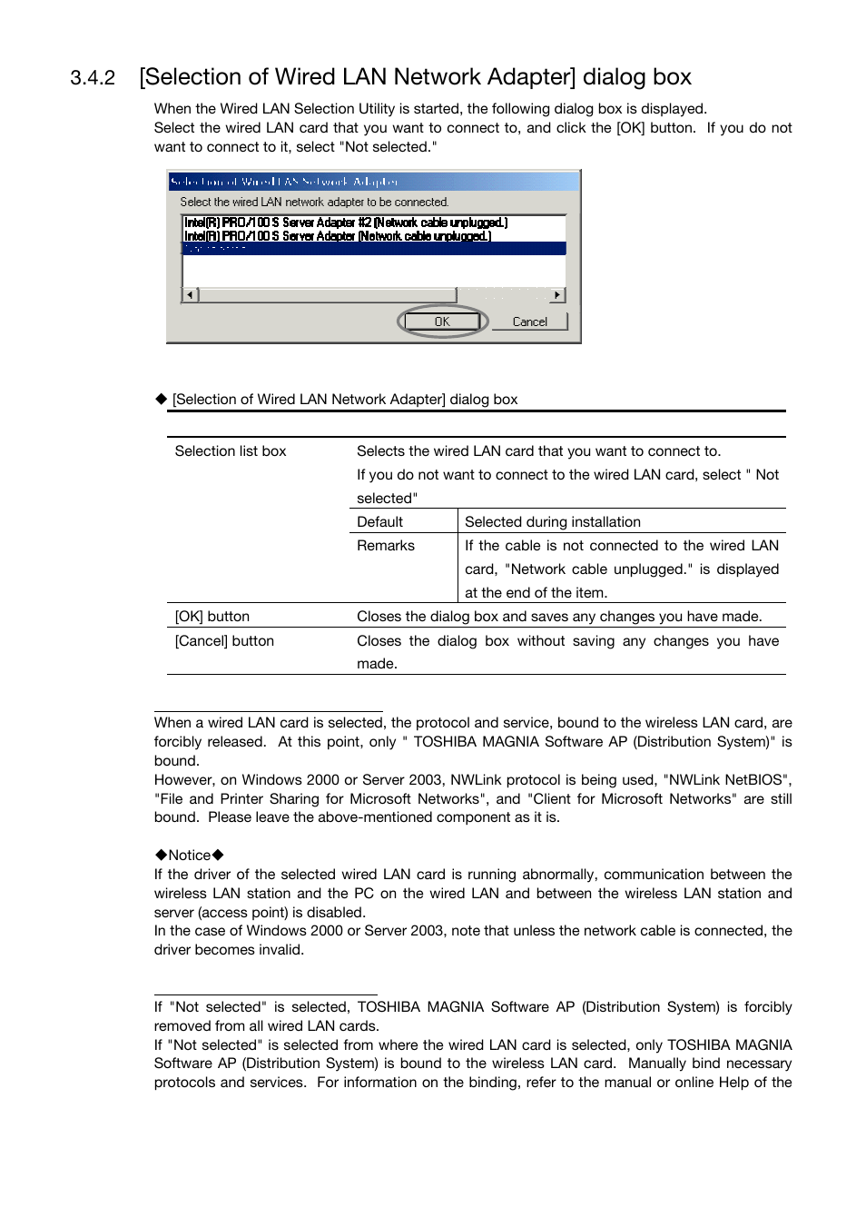 Selection of wired lan network adapter] dialog box | Toshiba Magnia Z310 User Manual | Page 61 / 130