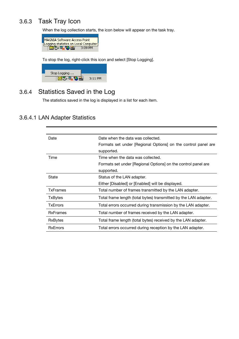 Task tray icon, Statistics saved in the log, 1 lan adapter statistics | Toshiba Magnia Z310 User Manual | Page 75 / 130