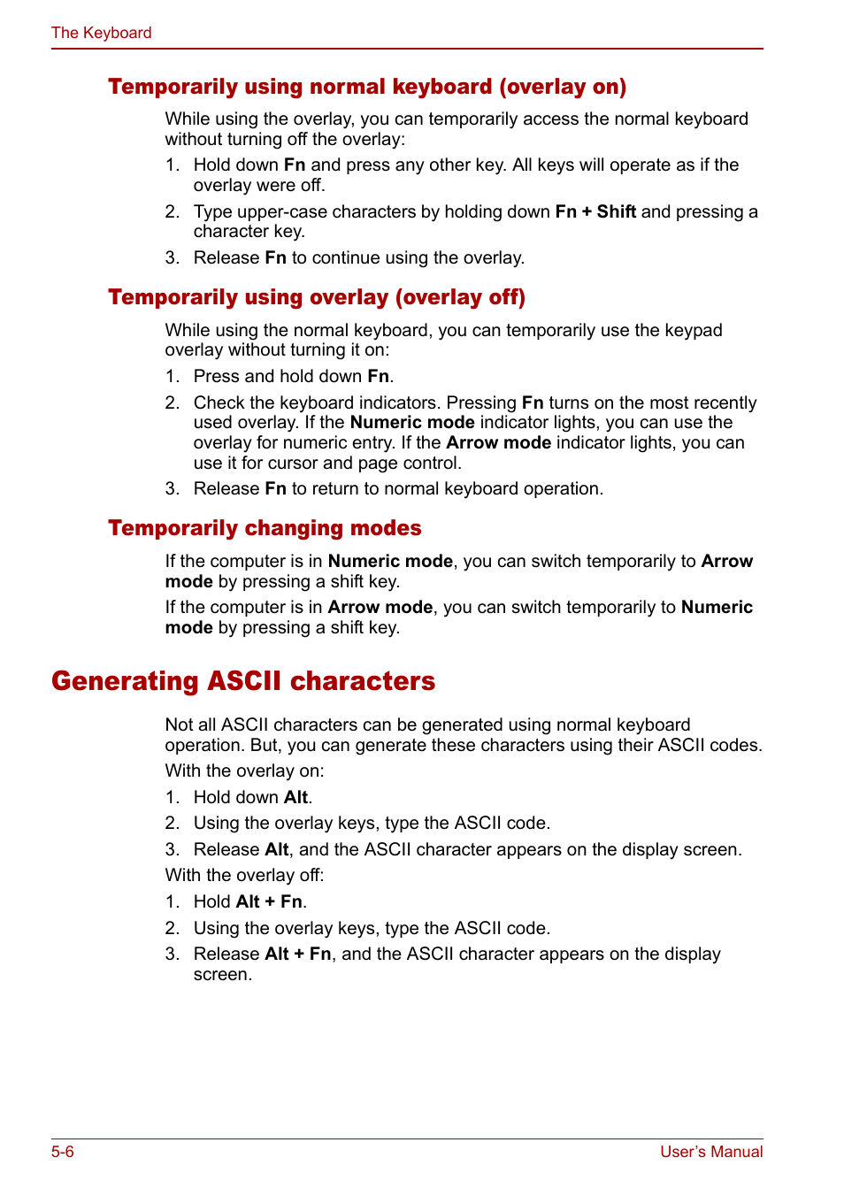 Generating ascii characters, Generating ascii characters -6 | Toshiba Satellite M70 (PSM71) User Manual | Page 102 / 176