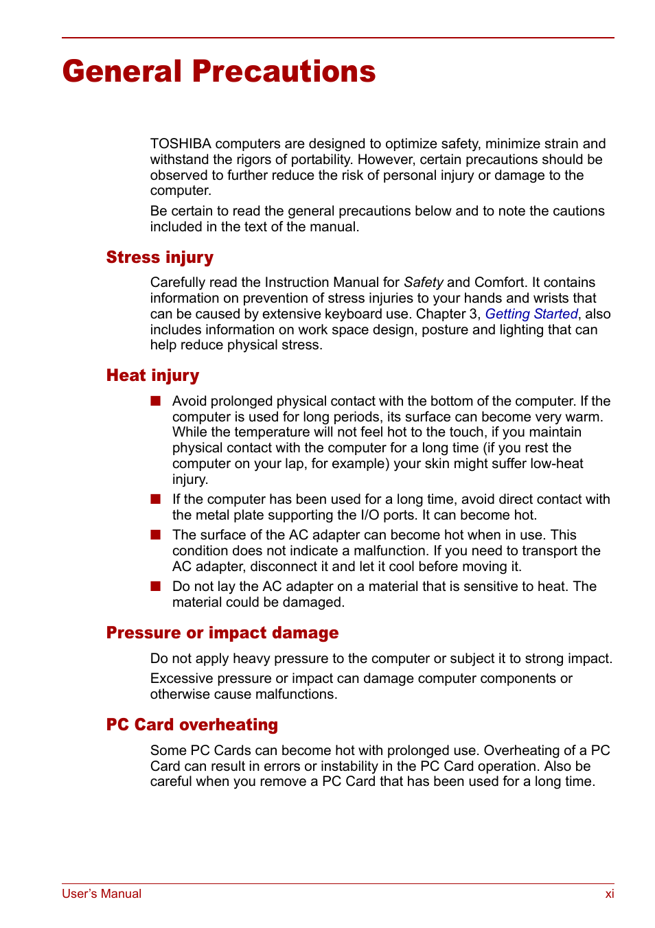 General precautions | Toshiba Satellite M70 (PSM71) User Manual | Page 11 / 176