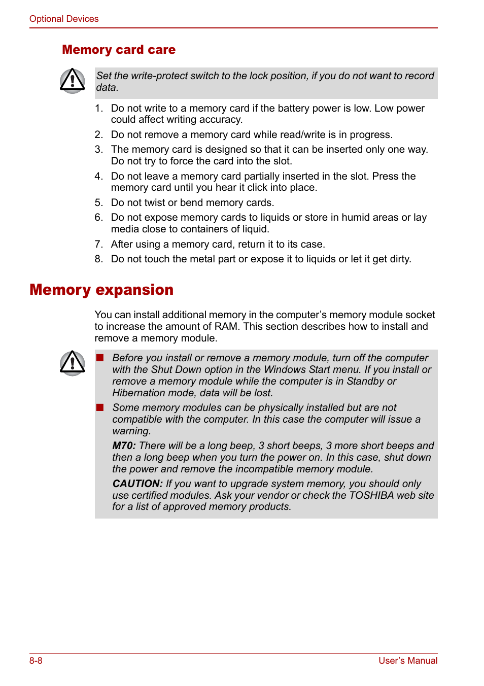 Memory expansion, Memory expansion -8 | Toshiba Satellite M70 (PSM71) User Manual | Page 128 / 176