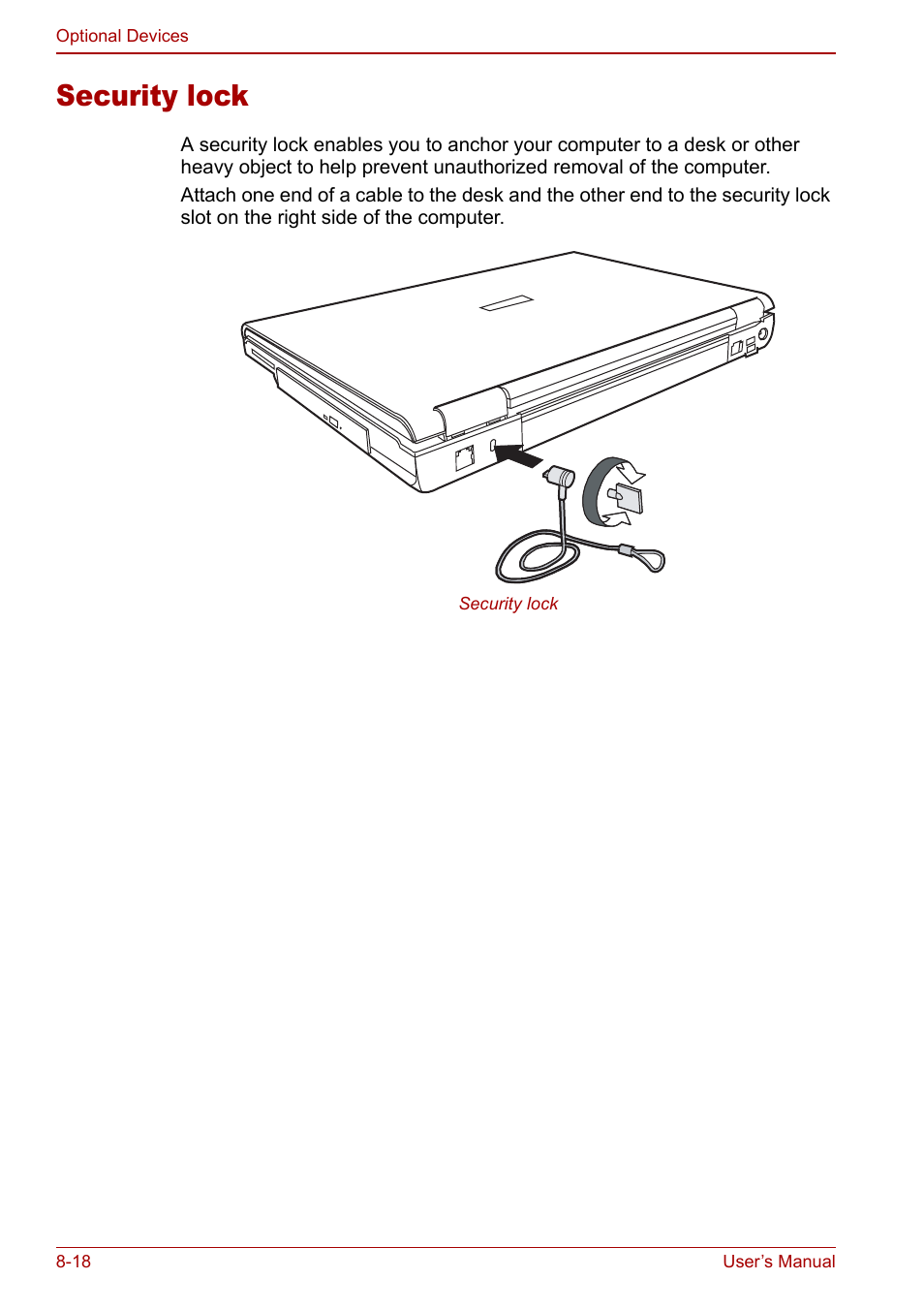 Security lock, Security lock -18 | Toshiba Satellite M70 (PSM71) User Manual | Page 138 / 176