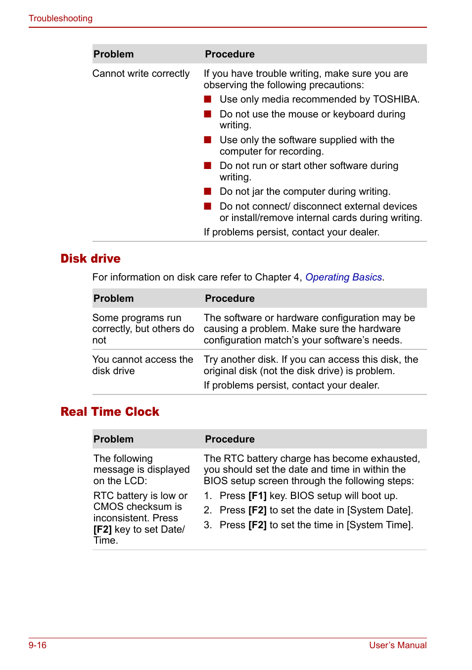Disk drive, Real time clock | Toshiba Satellite M70 (PSM71) User Manual | Page 154 / 176