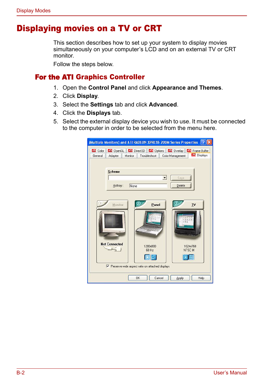 Displaying movies on a tv or crt | Toshiba Satellite M70 (PSM71) User Manual | Page 160 / 176