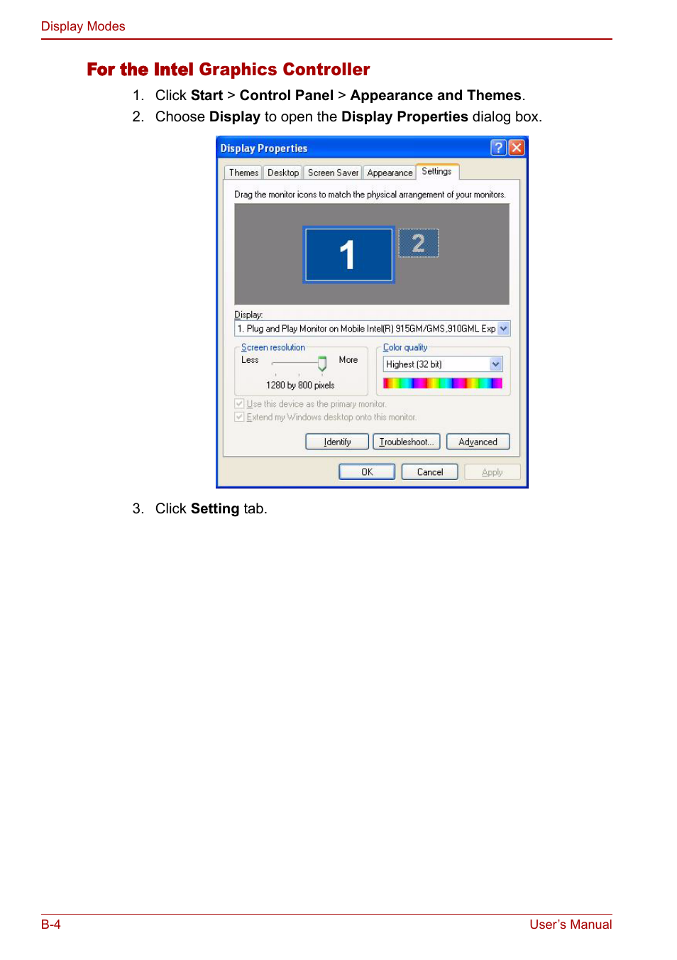 For the intel graphics controller | Toshiba Satellite M70 (PSM71) User Manual | Page 162 / 176