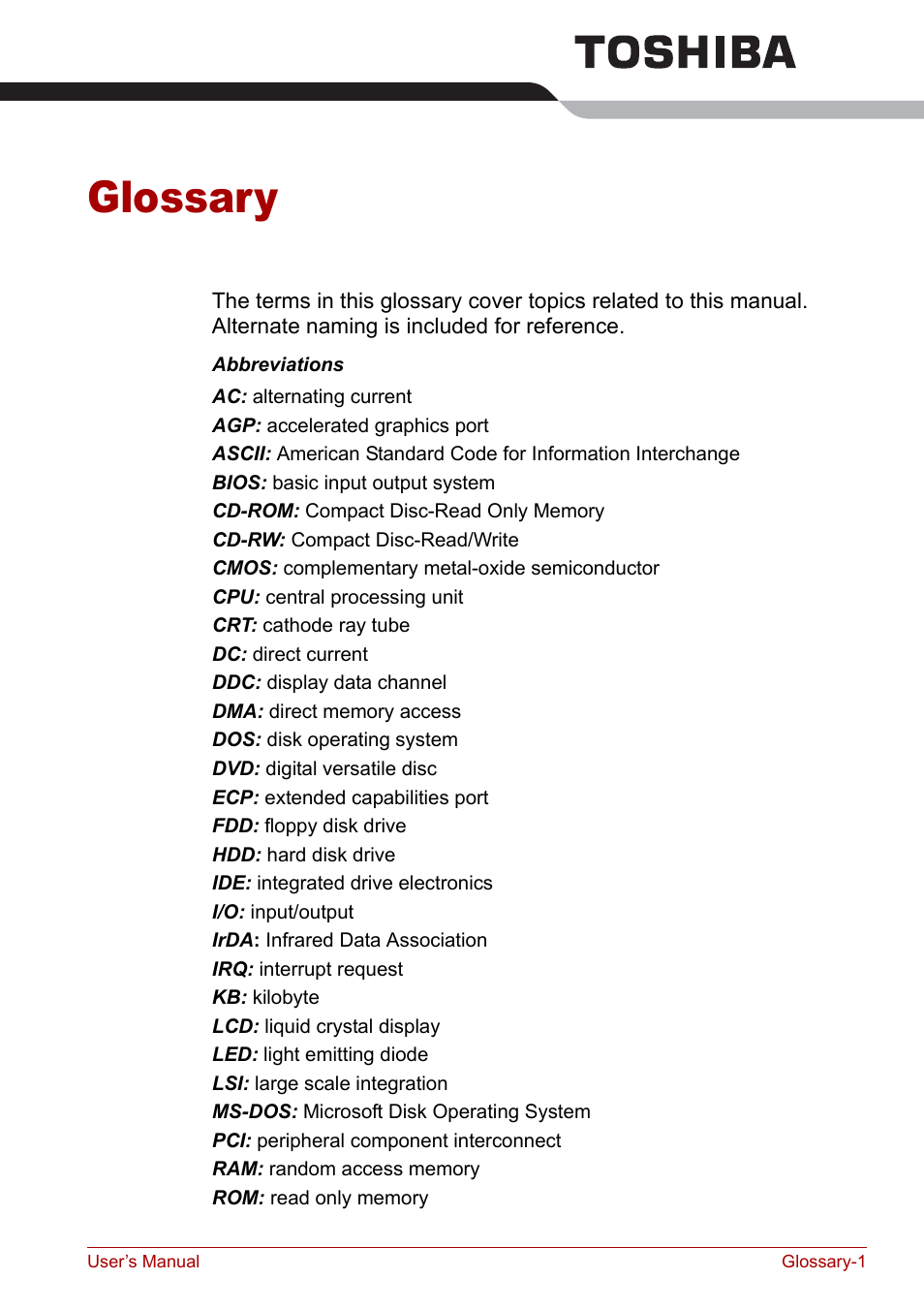 Glossary, Glossary de, In the glossary | Toshiba Satellite M70 (PSM71) User Manual | Page 169 / 176