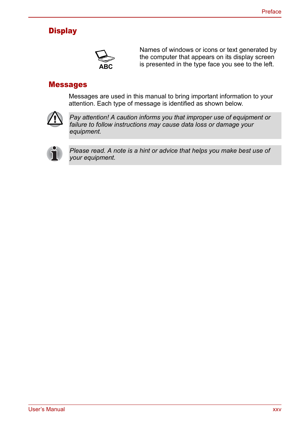 Display messages | Toshiba Satellite M70 (PSM71) User Manual | Page 25 / 176