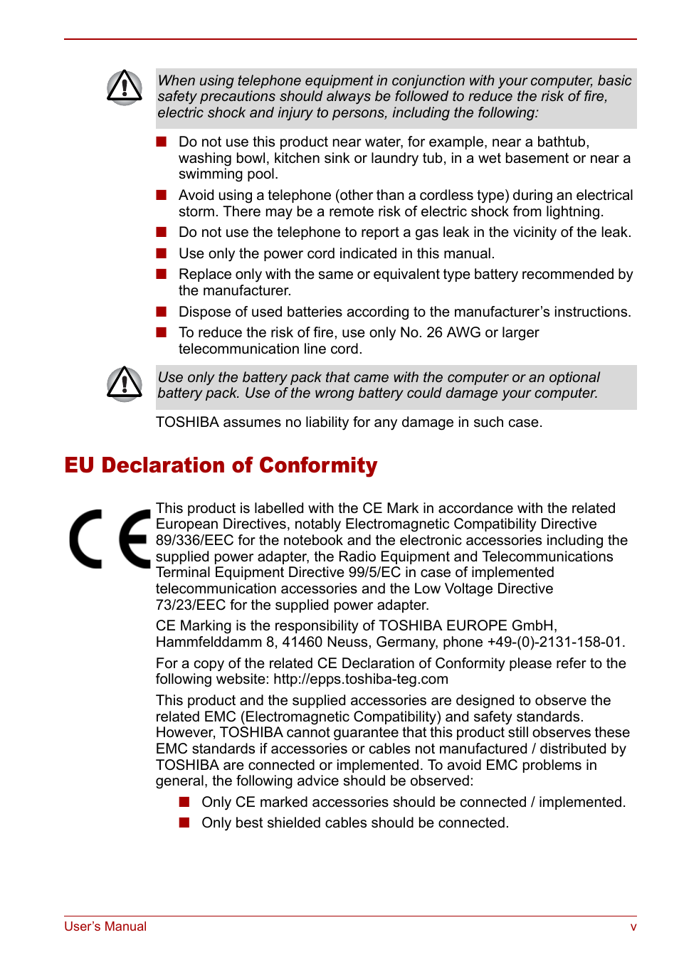 Eu declaration of conformity | Toshiba Satellite M70 (PSM71) User Manual | Page 5 / 176