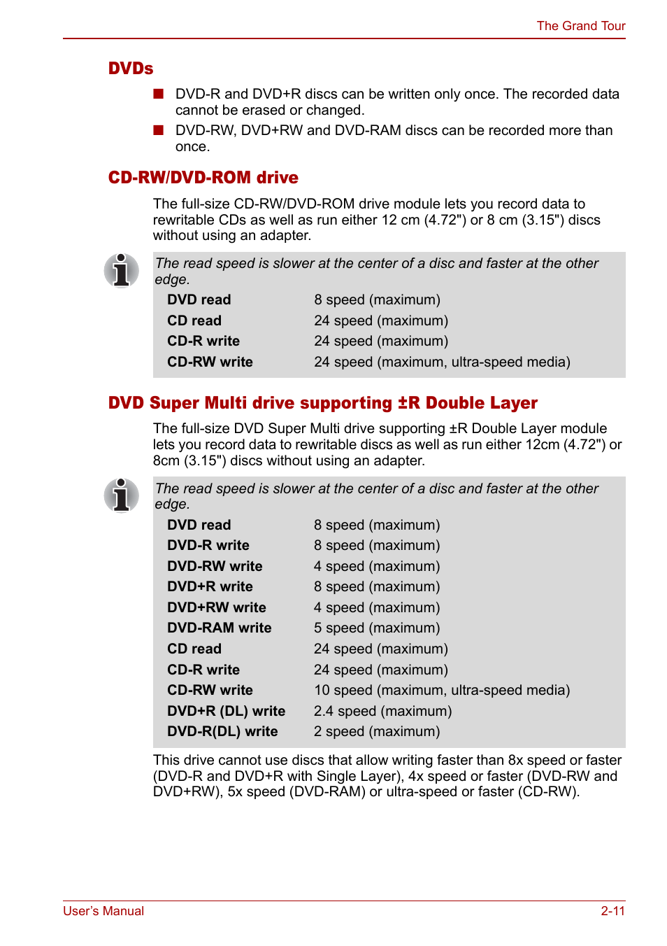 Dvds, Cd-rw/dvd-rom drive, Dvd super multi drive supporting ±r double layer | Toshiba Satellite M70 (PSM71) User Manual | Page 51 / 176