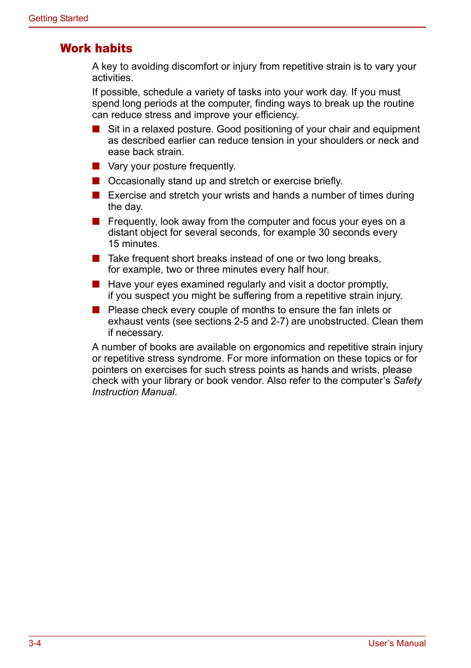 Work habits | Toshiba Satellite M70 (PSM71) User Manual | Page 56 / 176