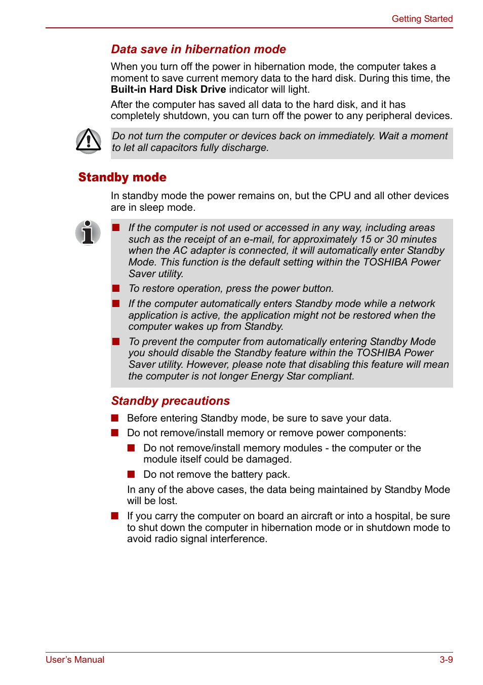 Standby mode | Toshiba Satellite M70 (PSM71) User Manual | Page 61 / 176