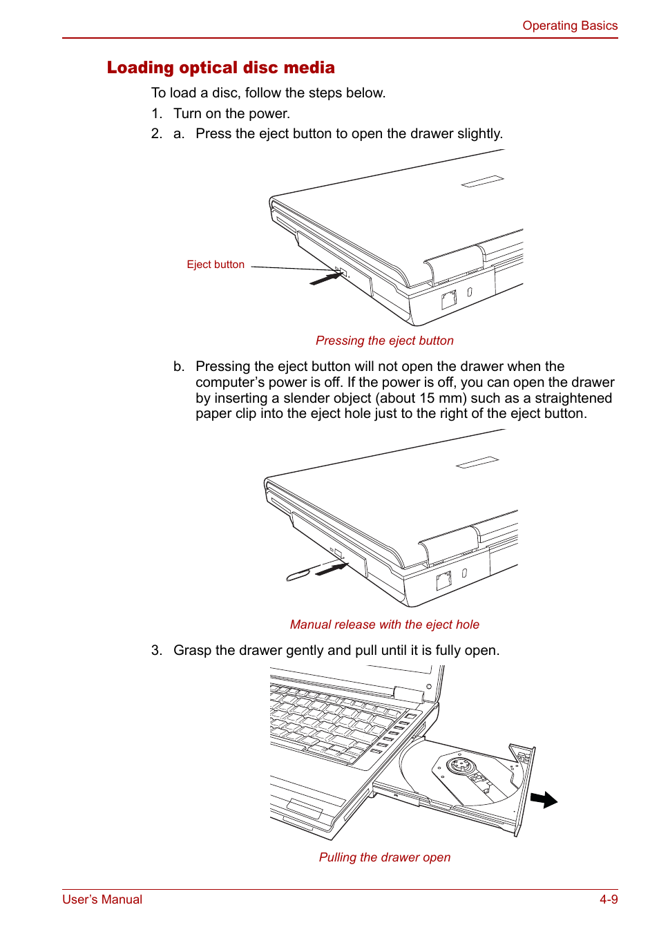 Loading optical disc media | Toshiba Satellite M70 (PSM71) User Manual | Page 73 / 176