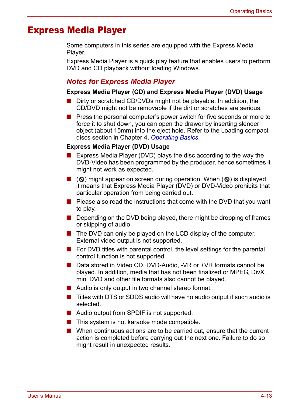 Express media player, Express media player -13 | Toshiba Satellite M70 (PSM71) User Manual | Page 77 / 176