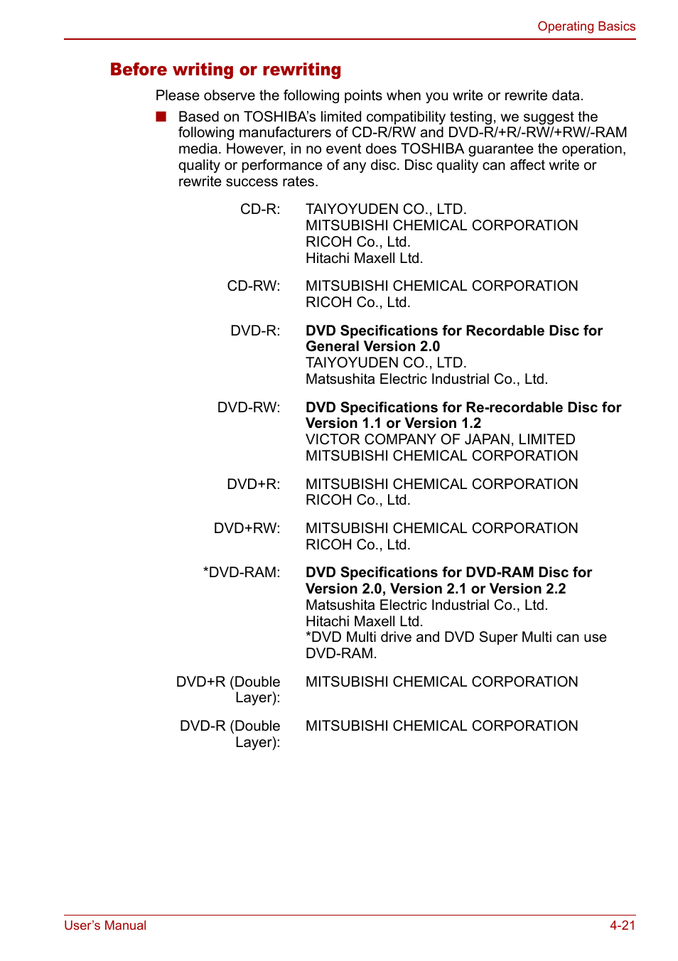 Before writing or rewriting | Toshiba Satellite M70 (PSM71) User Manual | Page 85 / 176