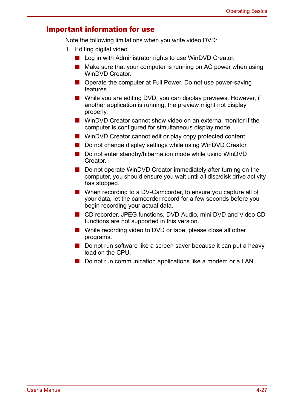 Important information for use | Toshiba Satellite M70 (PSM71) User Manual | Page 91 / 176