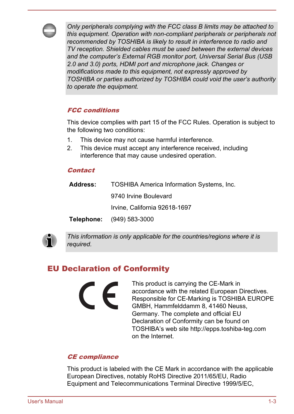 Eu declaration of conformity | Toshiba Satellite L50-A User Manual | Page 6 / 146