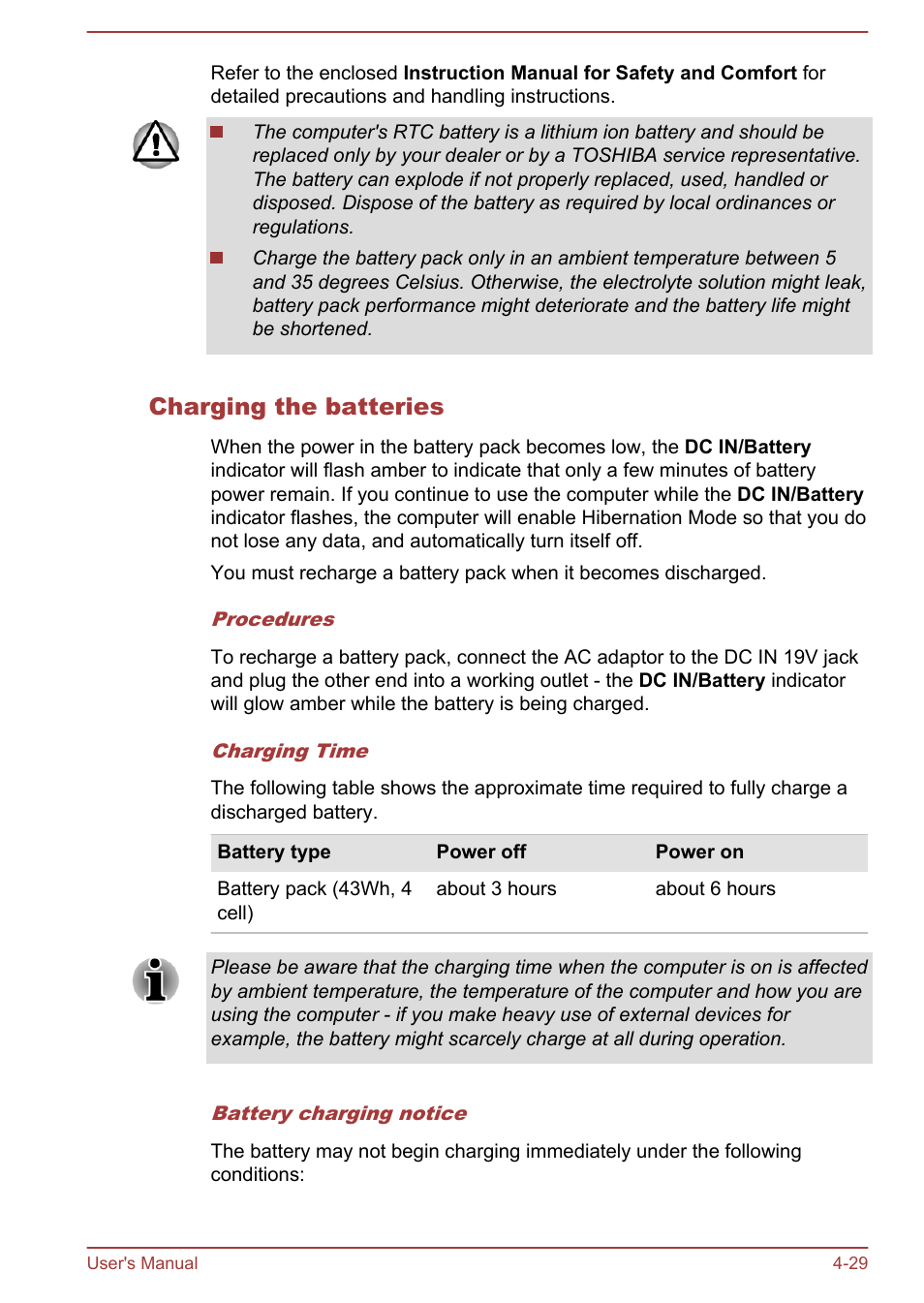 Charging the batteries | Toshiba Satellite L50-A User Manual | Page 73 / 146