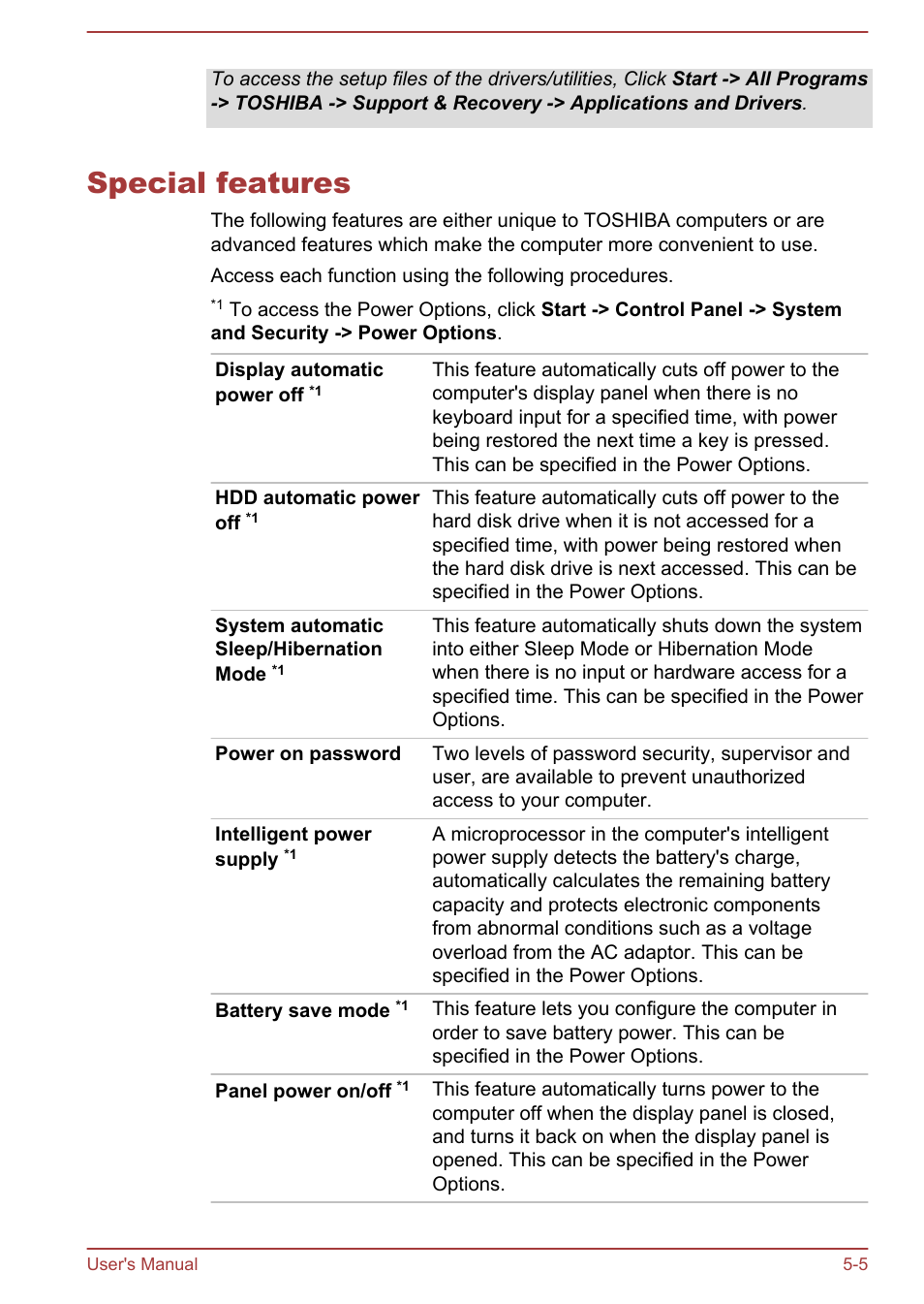 Special features, Special features -5 | Toshiba Satellite L50-A User Manual | Page 96 / 146