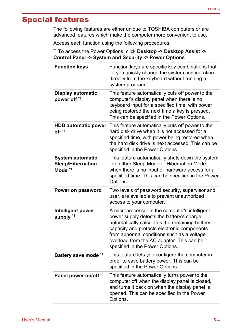 Special features, Special features -4 | Toshiba Satellite L955D User Manual | Page 105 / 142