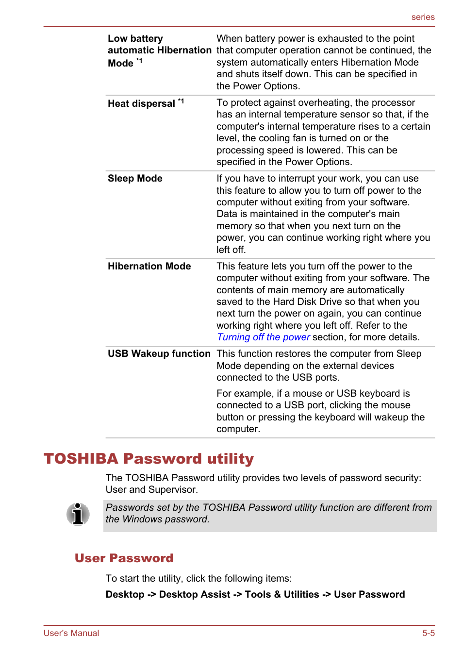 Toshiba password utility, User password, Toshiba password utility -5 | Toshiba Satellite L955D User Manual | Page 106 / 142