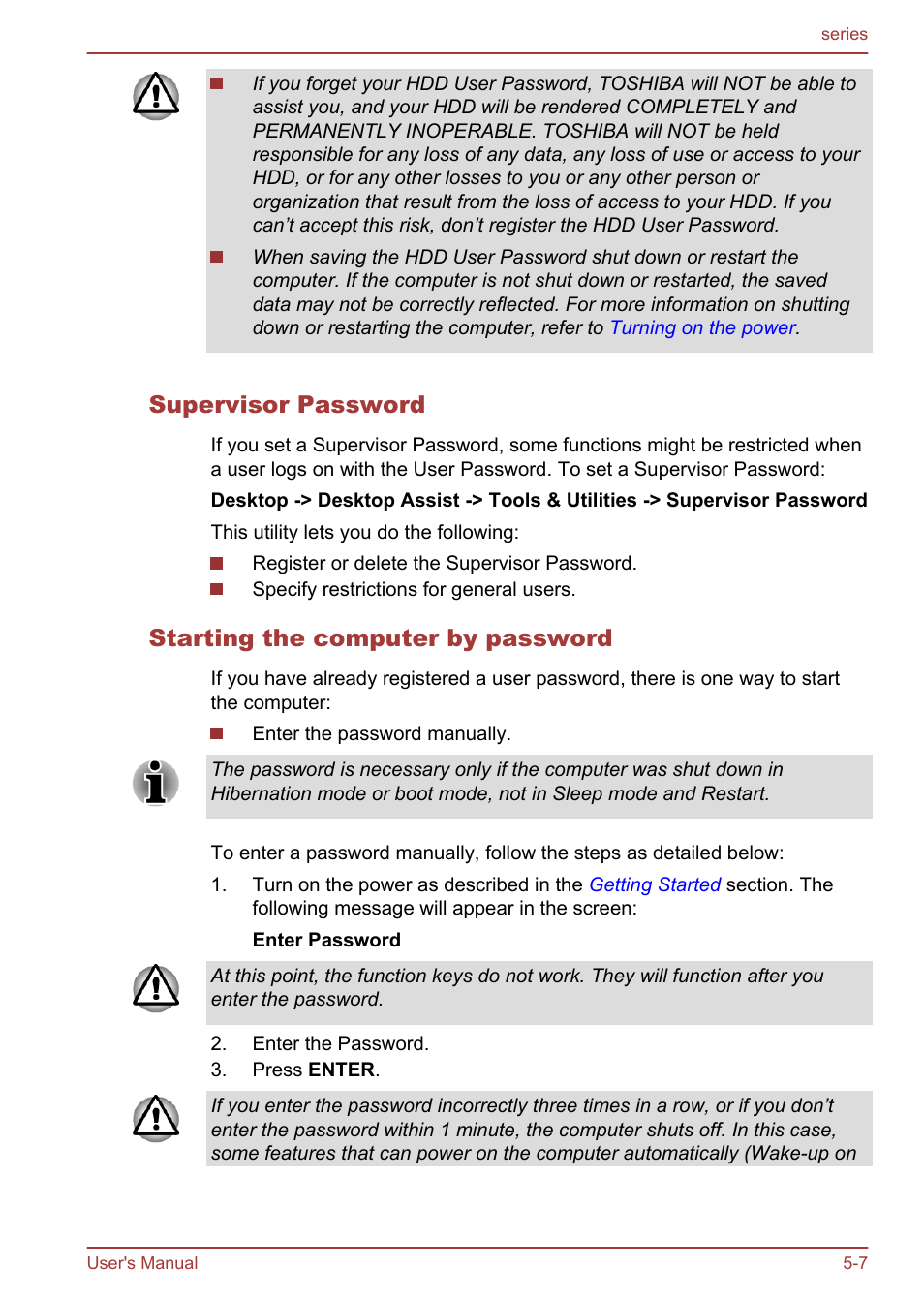 Supervisor password, Starting the computer by password | Toshiba Satellite L955D User Manual | Page 108 / 142