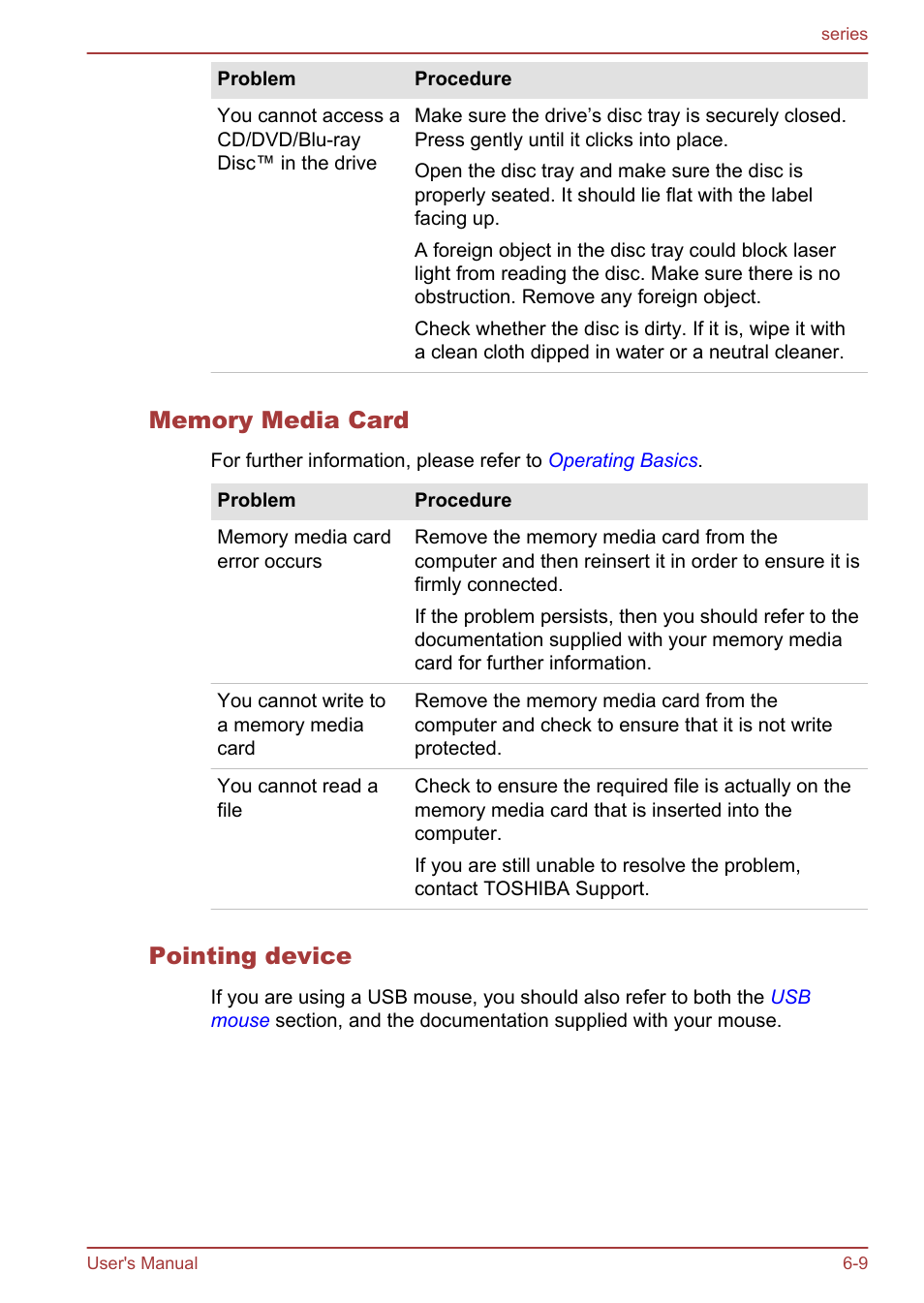 Memory media card, Pointing device | Toshiba Satellite L955D User Manual | Page 129 / 142