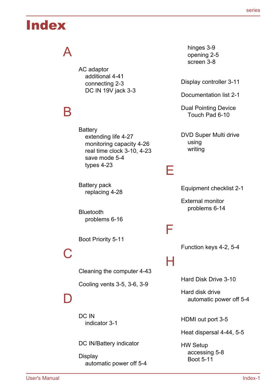 Index, Index a | Toshiba Satellite L955D User Manual | Page 138 / 142