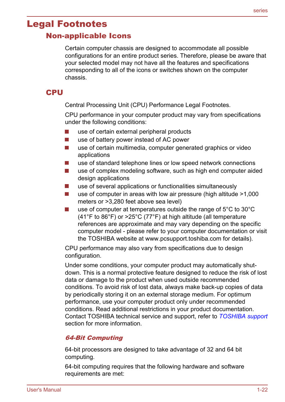 Legal footnotes, Non-applicable icons, Legal footnotes -22 | Toshiba Satellite L955D User Manual | Page 25 / 142