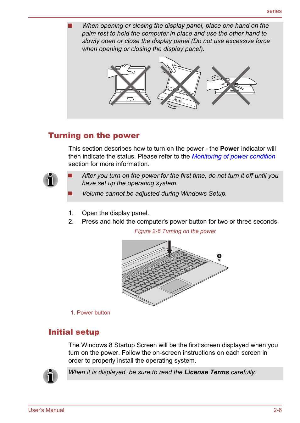 Turning on the power, Initial setup | Toshiba Satellite L955D User Manual | Page 34 / 142