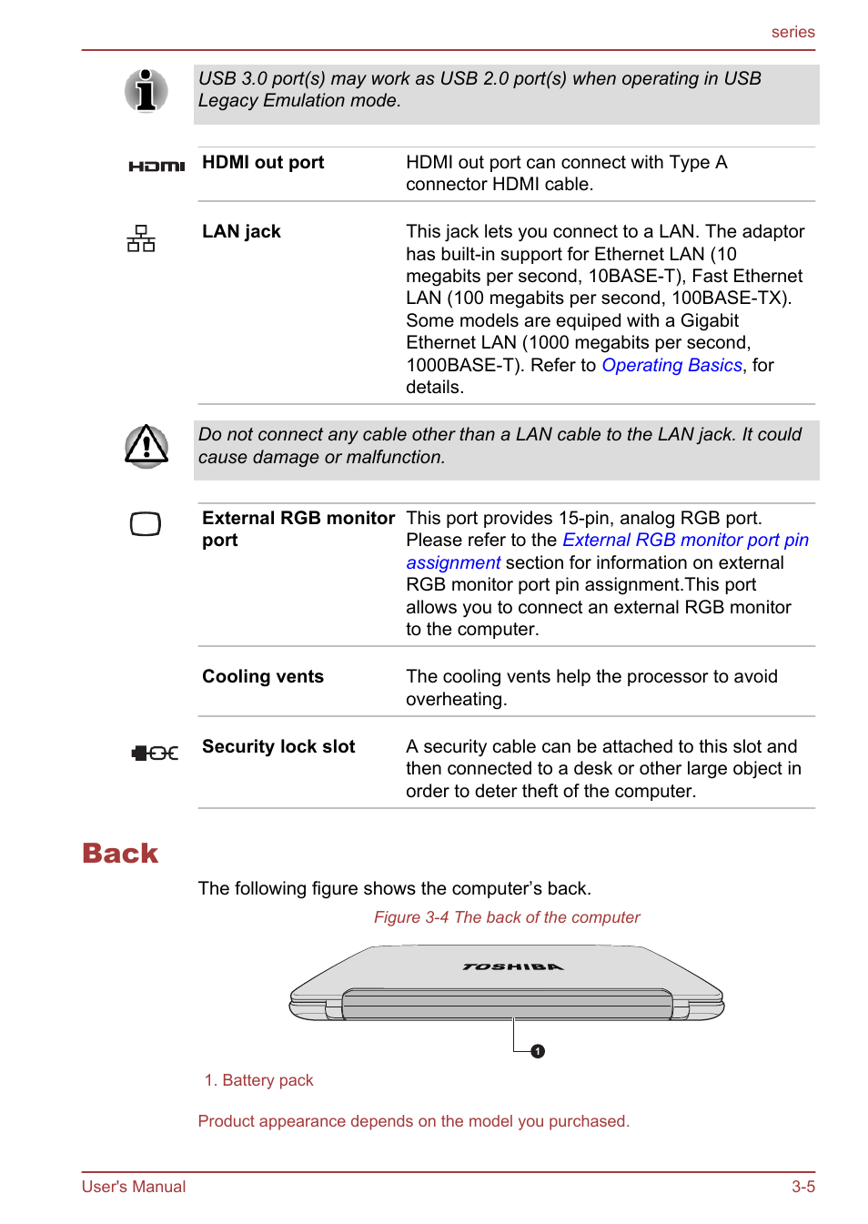 Back, Back -5 | Toshiba Satellite L955D User Manual | Page 44 / 142
