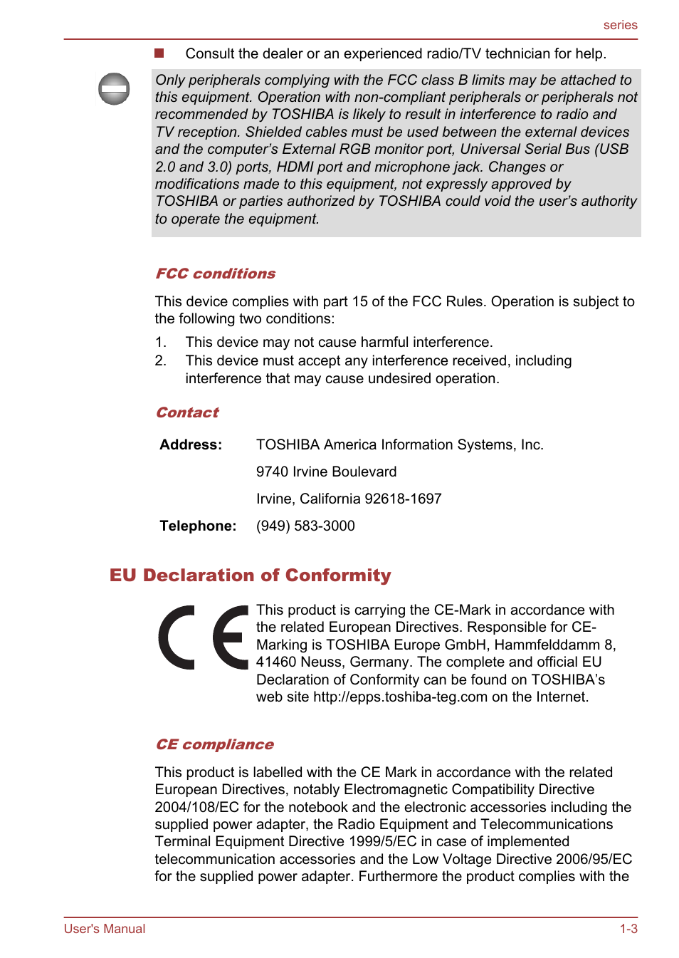 Eu declaration of conformity | Toshiba Satellite L955D User Manual | Page 6 / 142