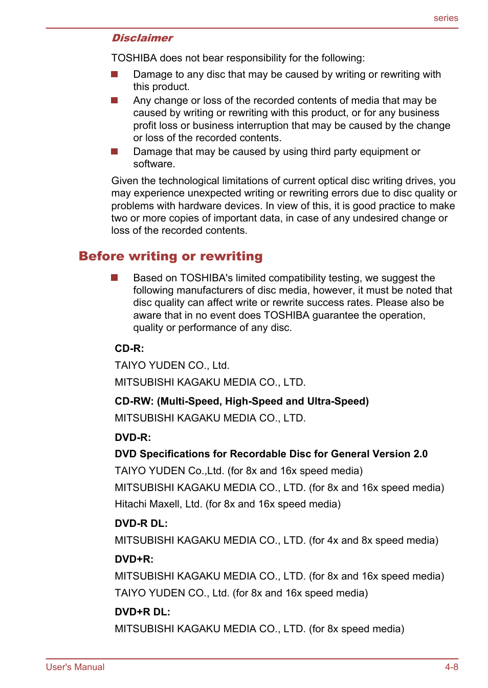 Before writing or rewriting | Toshiba Satellite L955D User Manual | Page 64 / 142