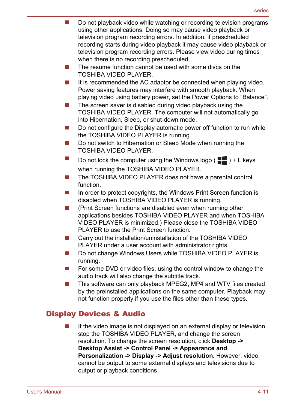 Display devices & audio | Toshiba Satellite L955D User Manual | Page 67 / 142