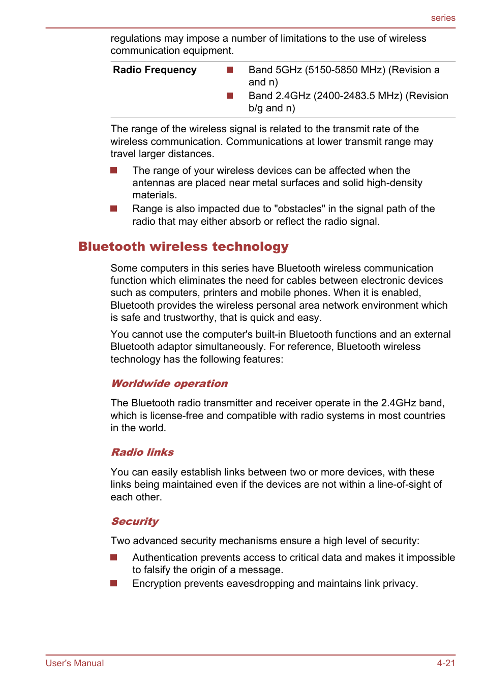 Bluetooth wireless technology | Toshiba Satellite L955D User Manual | Page 77 / 142