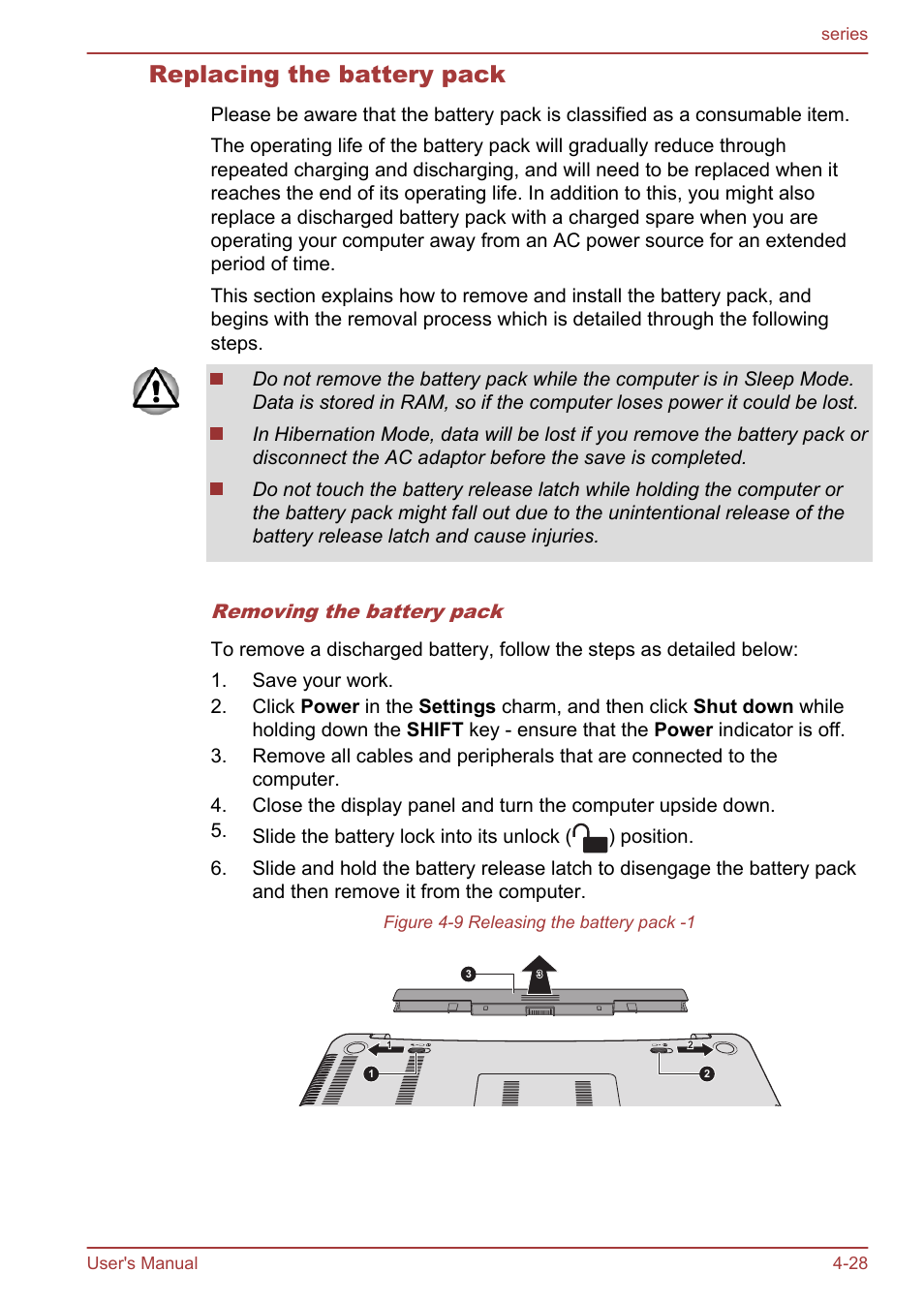 Replacing the battery pack | Toshiba Satellite L955D User Manual | Page 84 / 142