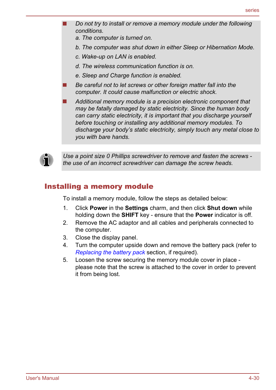 Installing a memory module | Toshiba Satellite L955D User Manual | Page 86 / 142