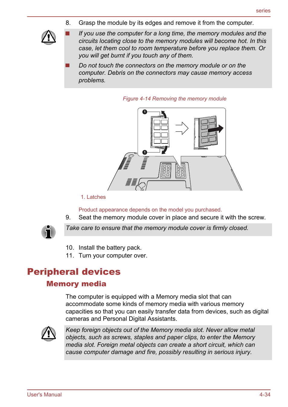 Peripheral devices, Memory media, Peripheral devices -34 | Toshiba Satellite L955D User Manual | Page 90 / 142
