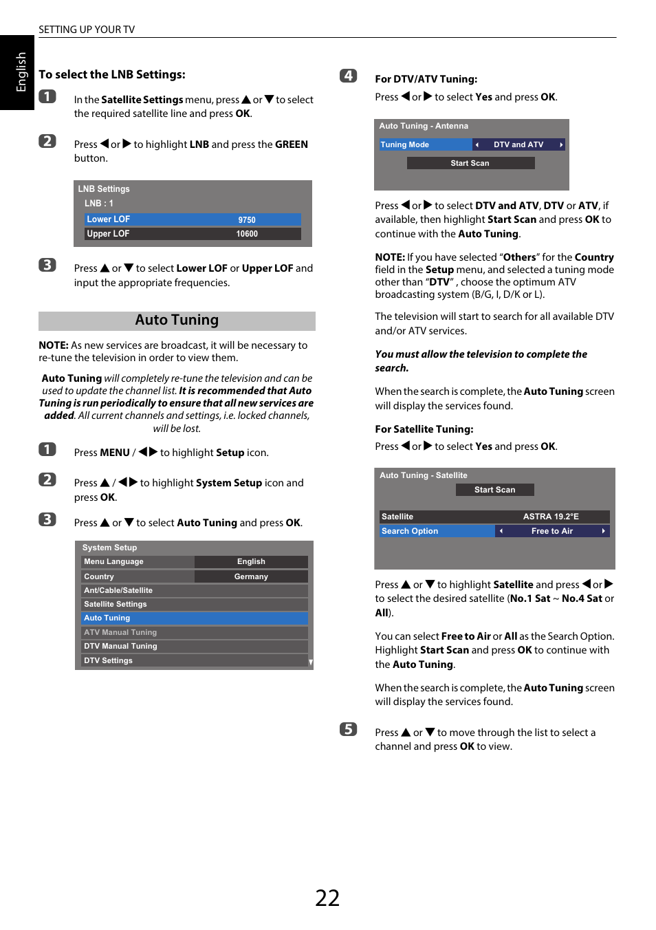 Auto tuning | Toshiba WL968 User Manual | Page 22 / 100