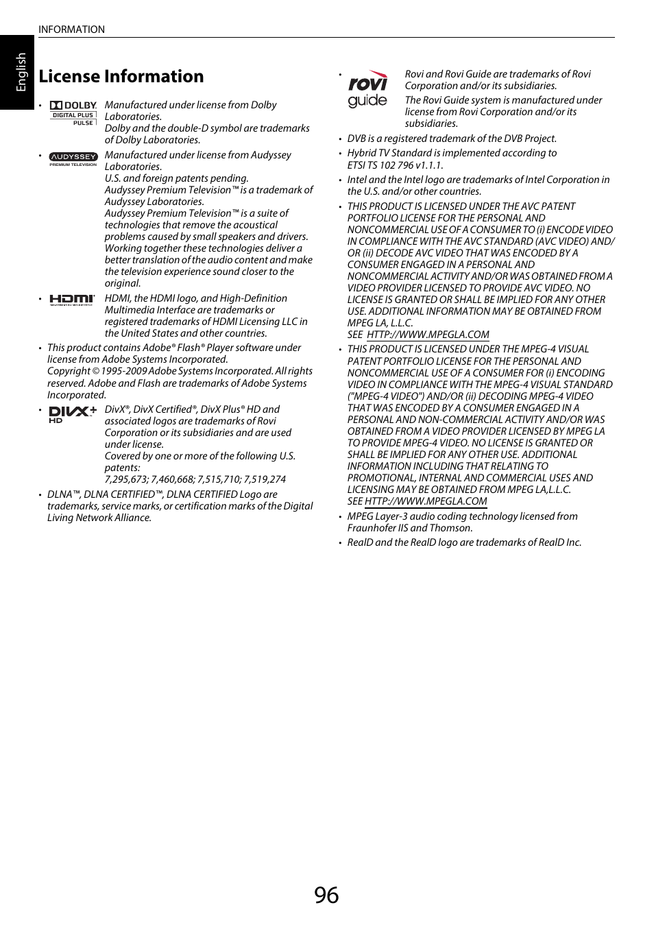 License information | Toshiba WL968 User Manual | Page 96 / 100